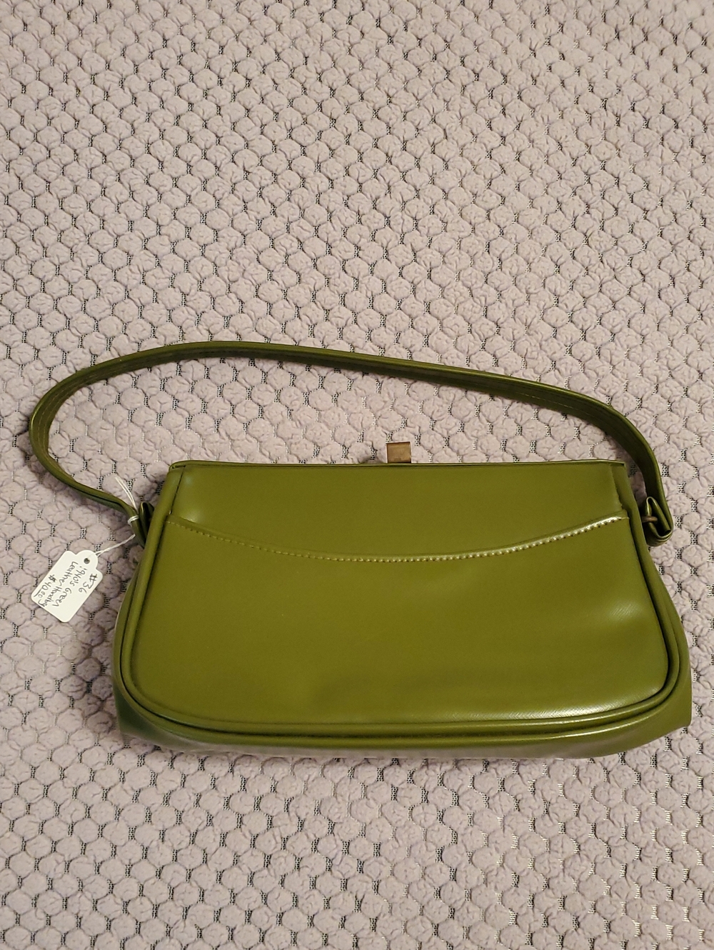 1940s Brass Frame Olive Green Leather Handbag Purse Vintage Pinup